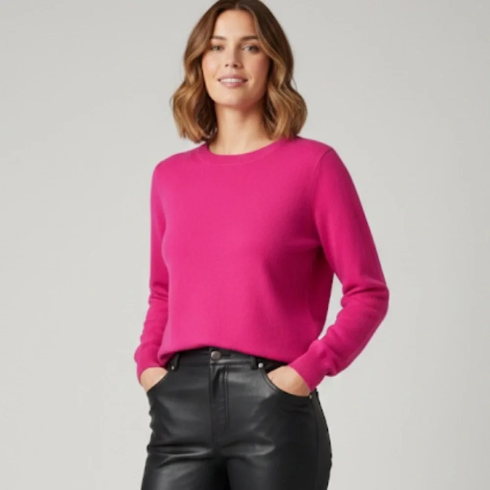 J Crew Crew Neck Pull Over Merino Wool Blend Sweater in Hot Pink Size‎ S